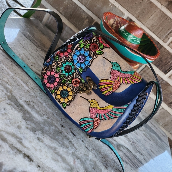 Hand Tooled Hummingbird Crossbody - Picture 5 of 16